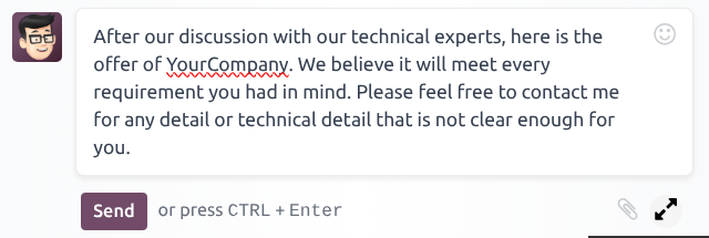 Egy csevegő komponáló, amelyben a kibontás ikon van kiemelve.