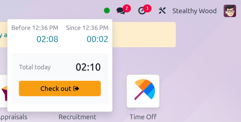 A felugró ablak, amely akkor jelenik meg, amikor egy alkalmazott bejelentkezik az adatbázisba.