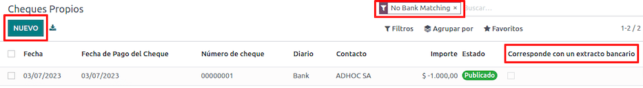 Saját csekkek menü szervezése és szűrése.