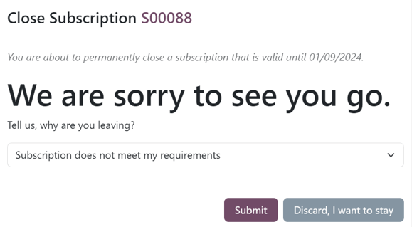 Az előfizetés lezárásakor megjelenő felugró ablak, amelyet az ügyfelek látnak.