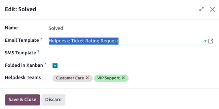 Szakasz beállítások oldala.