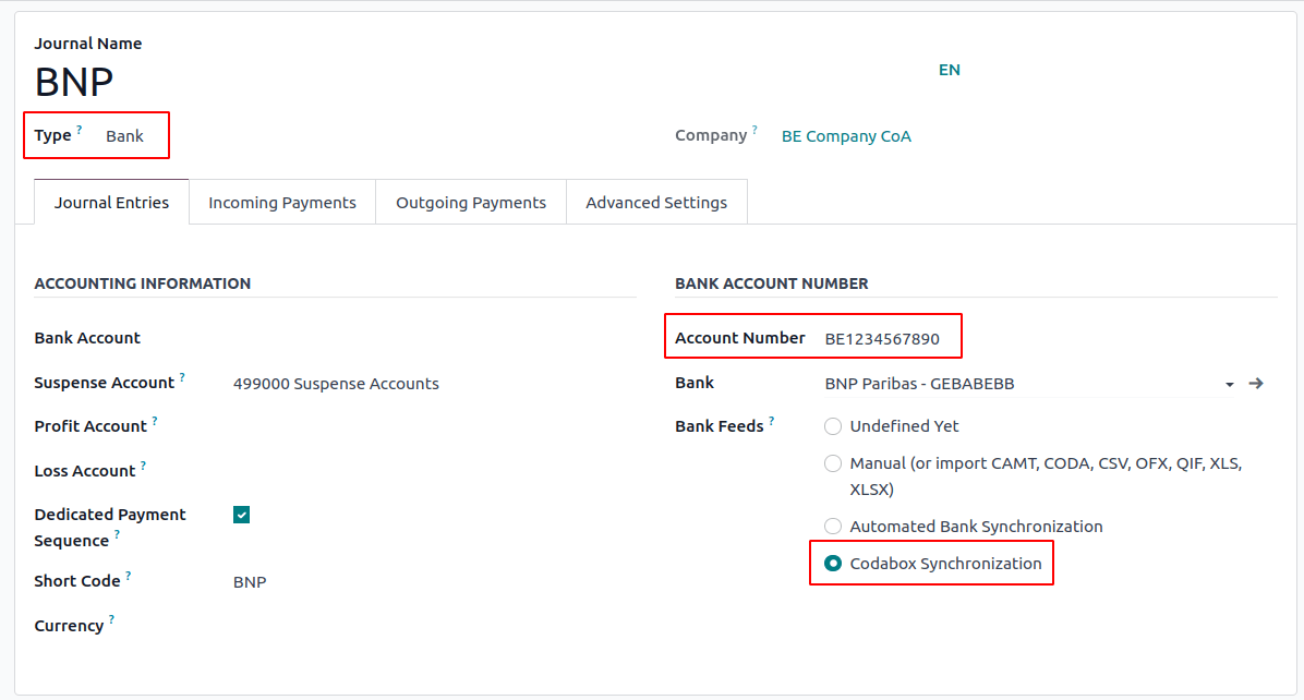 Egy CODA napló konfigurálása.