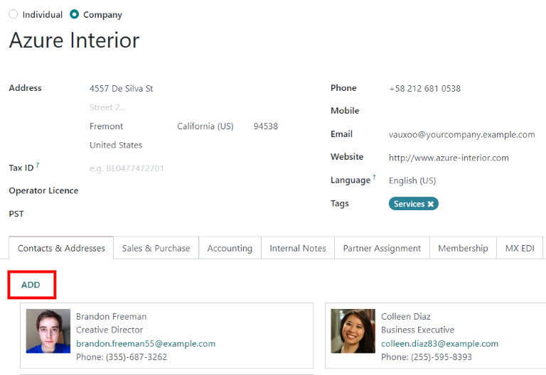 Adjon hozzá egy kapcsolatot/címet a kapcsolati űrlaphoz.