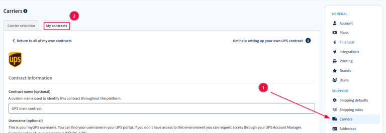 Navigáljon a szerződések szekcióba a Sendcloud-ban.