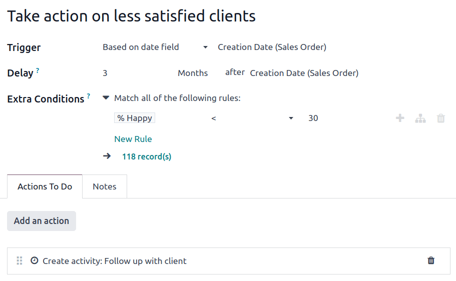 Example of an automation rule on the Subscription model