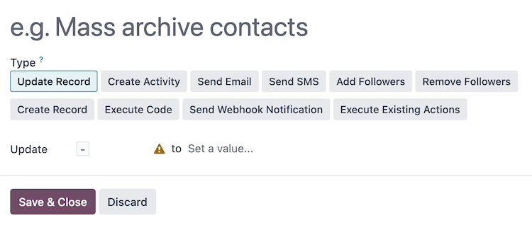 A Szerver művelet létrehozása felugró ablak.