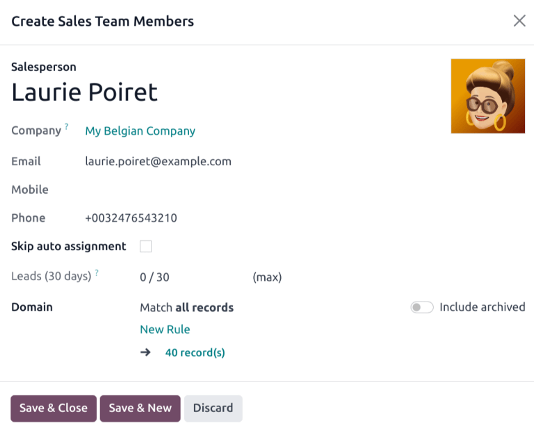Az :guilabel:`Értékesítési csapattagok létrehozása` felugró ablak.