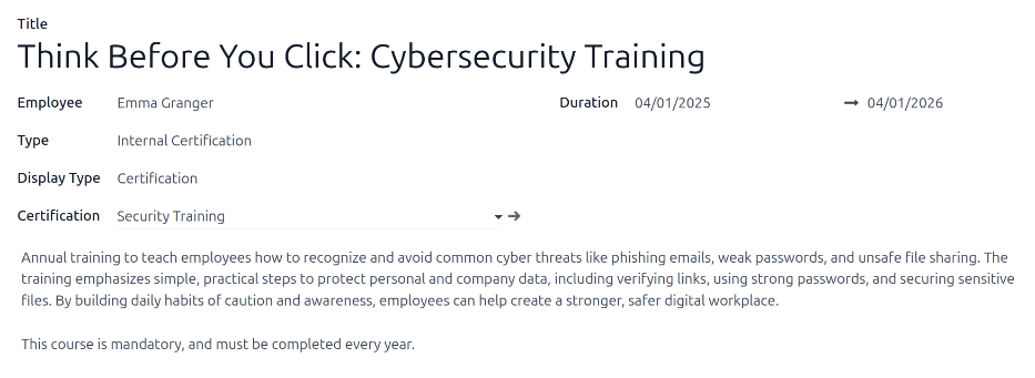 Egy kitöltött tanúsítvány űrlap egy OSHA építőipari tanúsítványhoz.