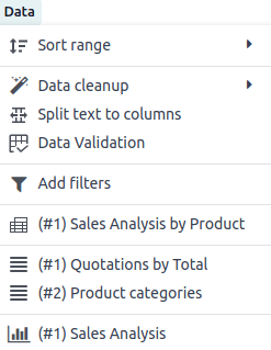 Adatforrások listázva az Adat menüben