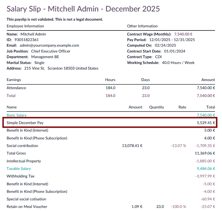 Decemberi egyszerű fizetés.