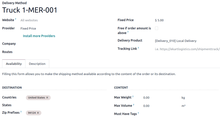 Szállítási mód űrlap.