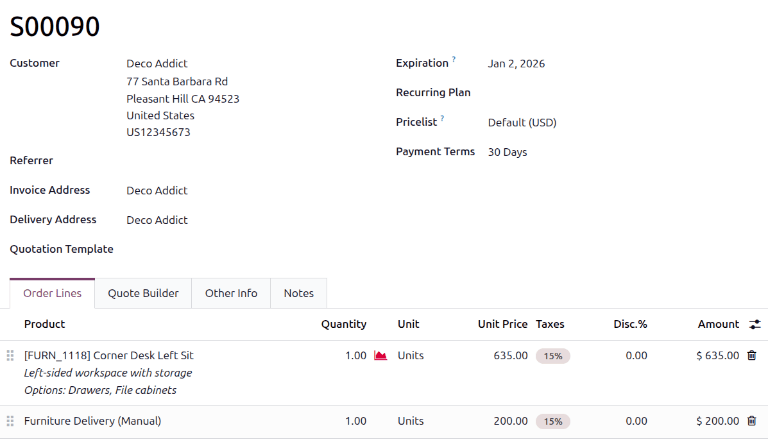 Mutassa a szállítási rendelést az értékesítési rendelési soron.