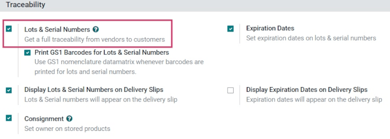 A tételek és sorozatszámok funkció engedélyezve a készletbeállításokban.