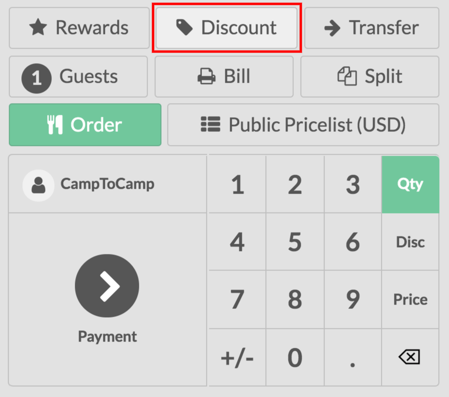 A gomb nézete, amelyet a globális kedvezményhez használhat a pos felületen keresztül
