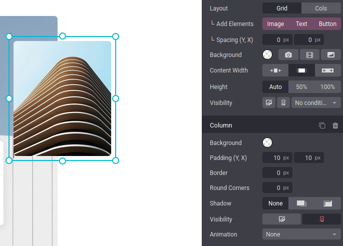Példa egy oszlop elemre, amely el van rejtve mobil eszközökön