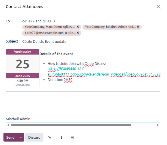 Adja meg az információkat az esemény e-mailben történő elküldéséhez.