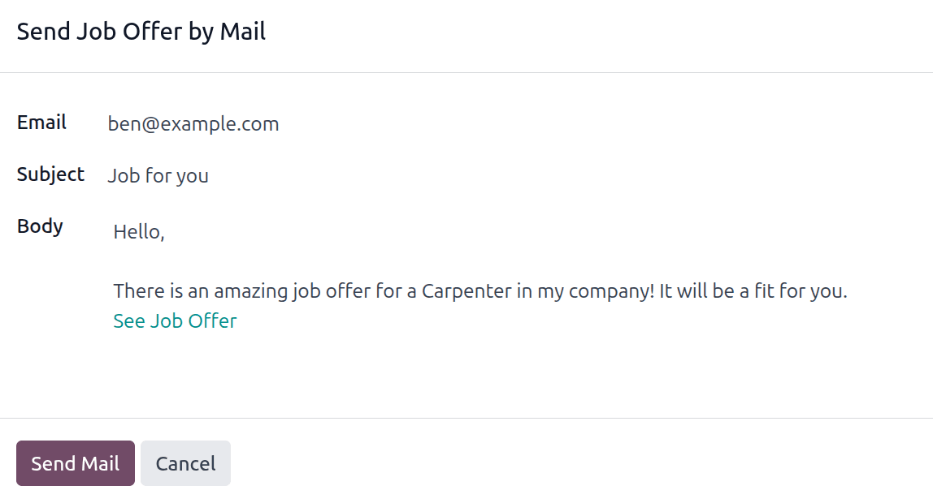 Ajánló e-mail felugró ablak az e-mail üzenettel benne.