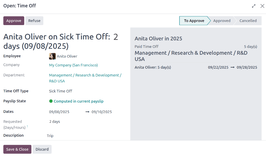 A részletes szabadság kérelem információi.