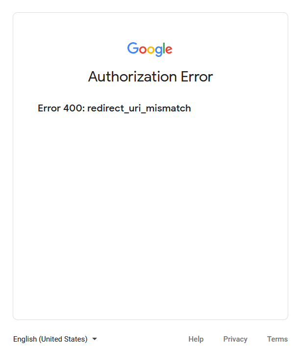 Hiba 400: Redirect URI Mismatch.