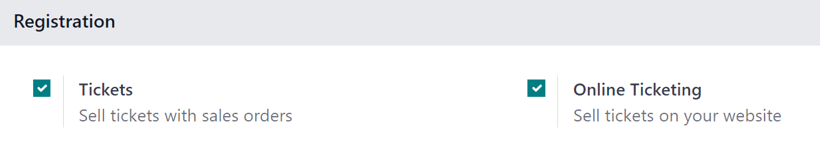 Az Odoo Események beállítási oldalának nézete.