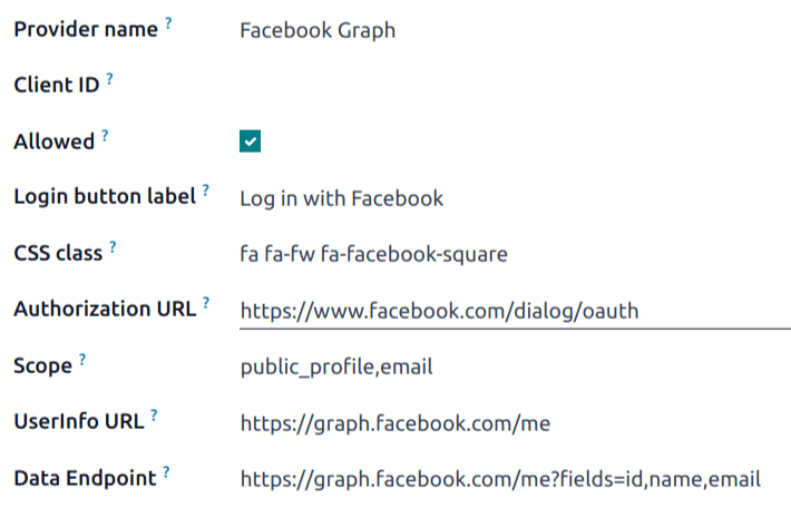A Facebook Graph rekord az Odoo-ban.