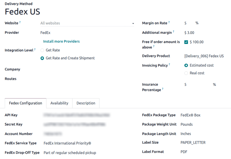 A FedEx szállítási mód formanyomtatványa.