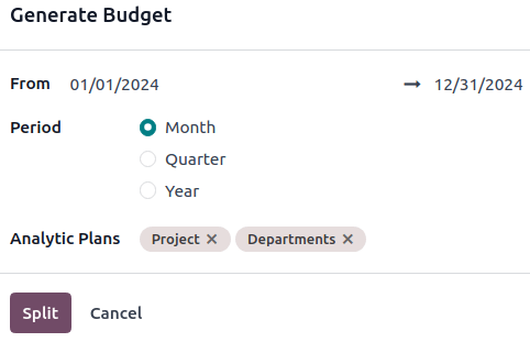 az összes lehetőség az időszakos költségvetések generálásához