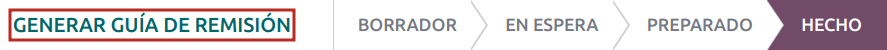 Generar Guia de Remision gomb egy átvételi űrlapon a Kész szakaszban.