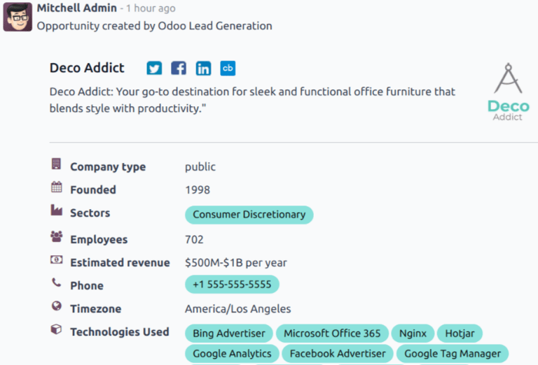 Egy újonnan generált lead csevegőszála.