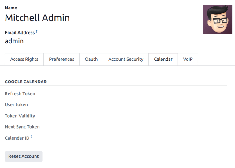 Visszaállítási gombok kiemelve a felhasználó naptár fülén.