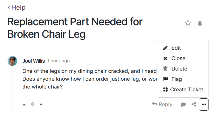 Egy fórum bejegyzés, ahol a jegy létrehozási lehetőség látható.