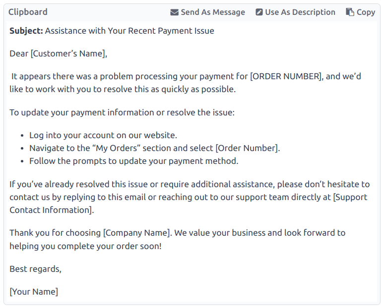 Egy vágólap nézete a tudásban, a küldési és másolási lehetőségekre összpontosítva.