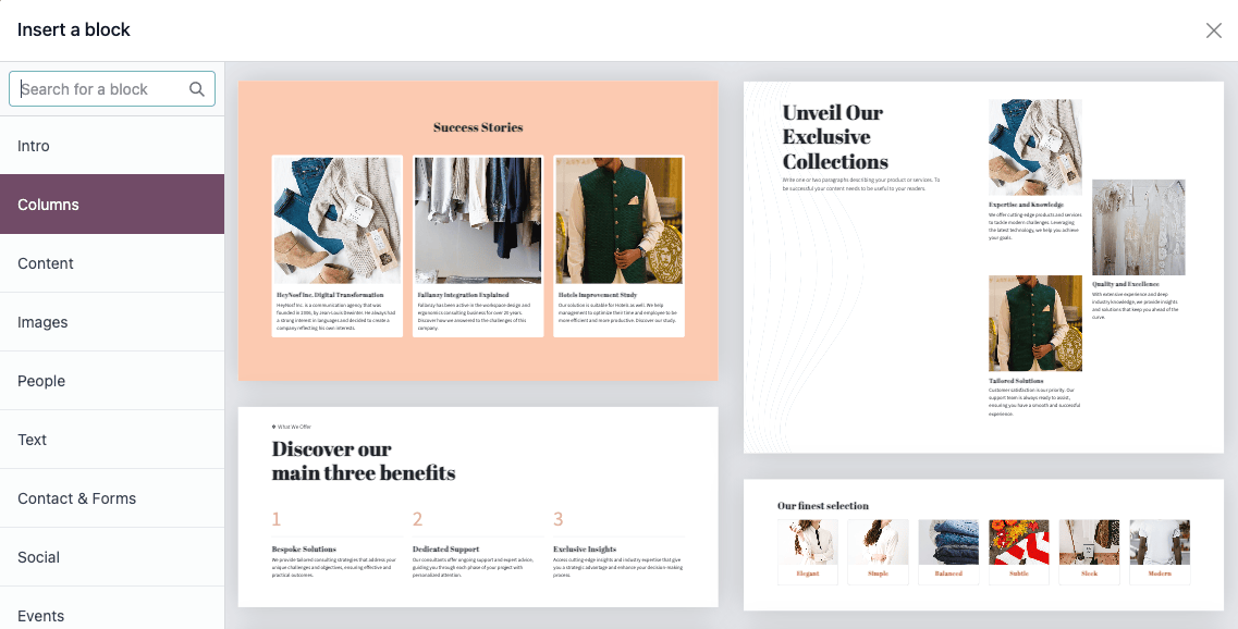 Felugró blokk kiválasztása