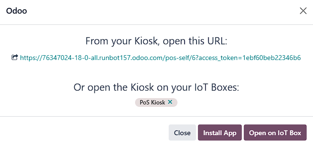 Felugró ablak a kioszk megnyitásához