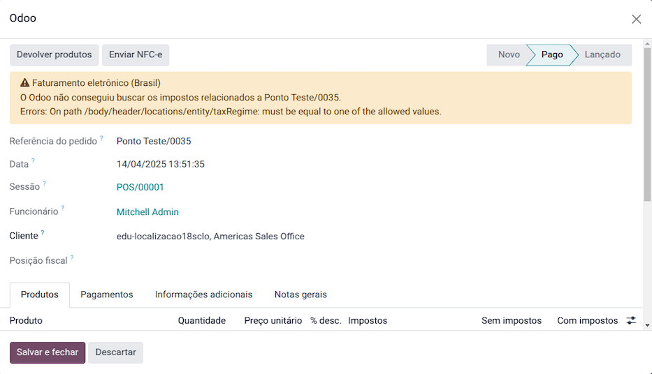 Értékesítési pont rendelés nézet űrlap.