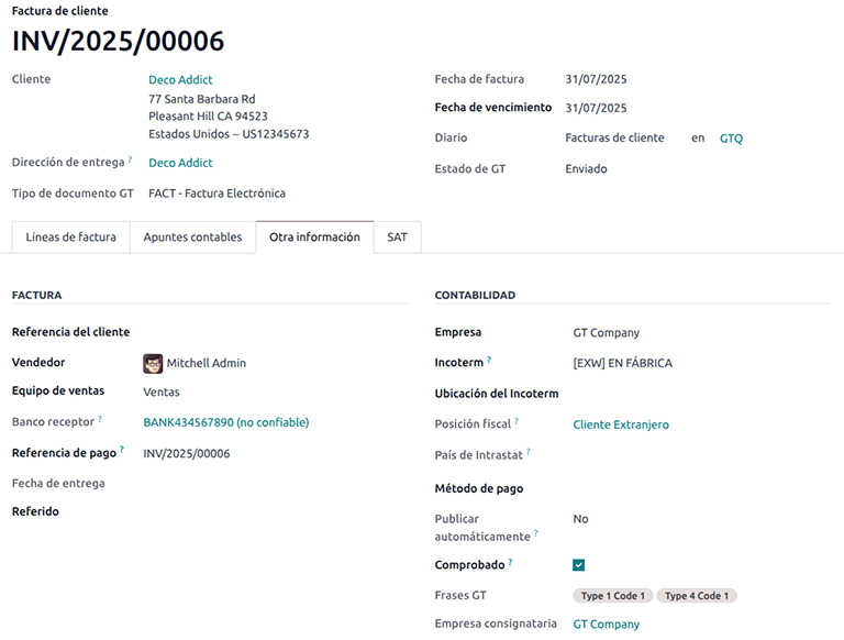 Export számlák fő adatai.