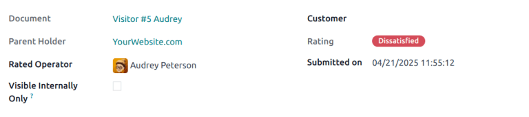 Egy egyéni értékelés részletező oldalának nézete a belsőleg látható beállítással bejelölve.
