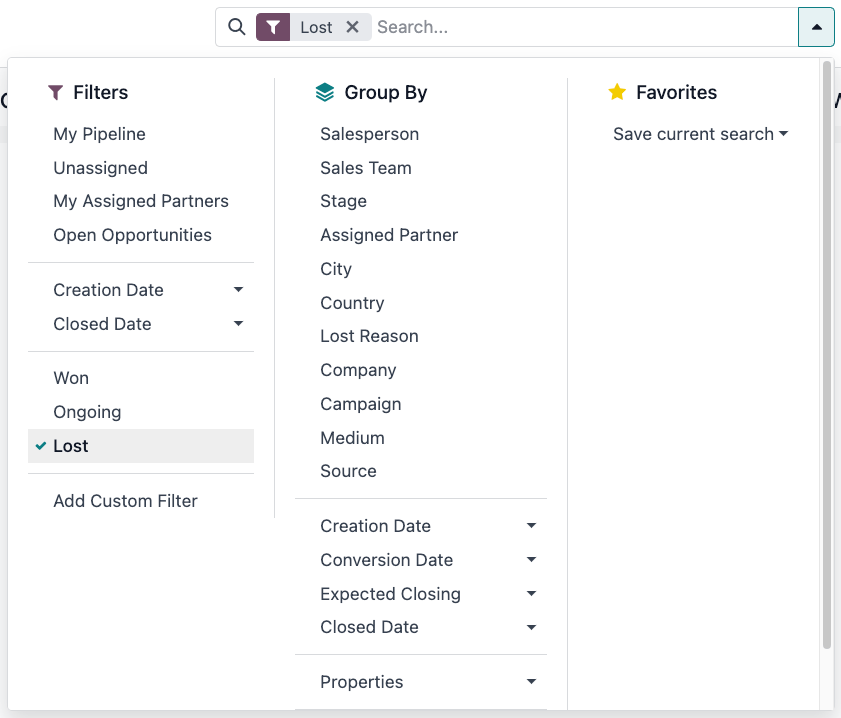 Keresősáv kiemelt elveszett szűrővel.
