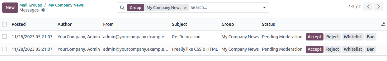 Moderációs gombok az üzenetsorban.