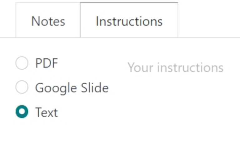 Utasítások fül opciói a karbantartási kérelem űrlapon.