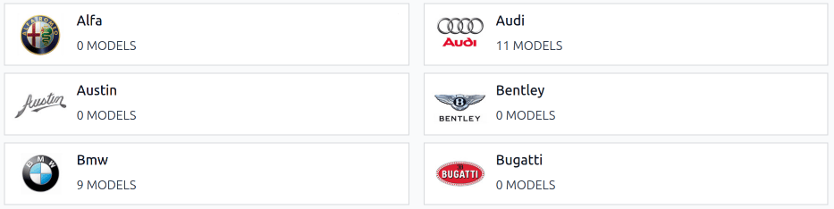 Gyártói kártya a felsorolt modellek számával.