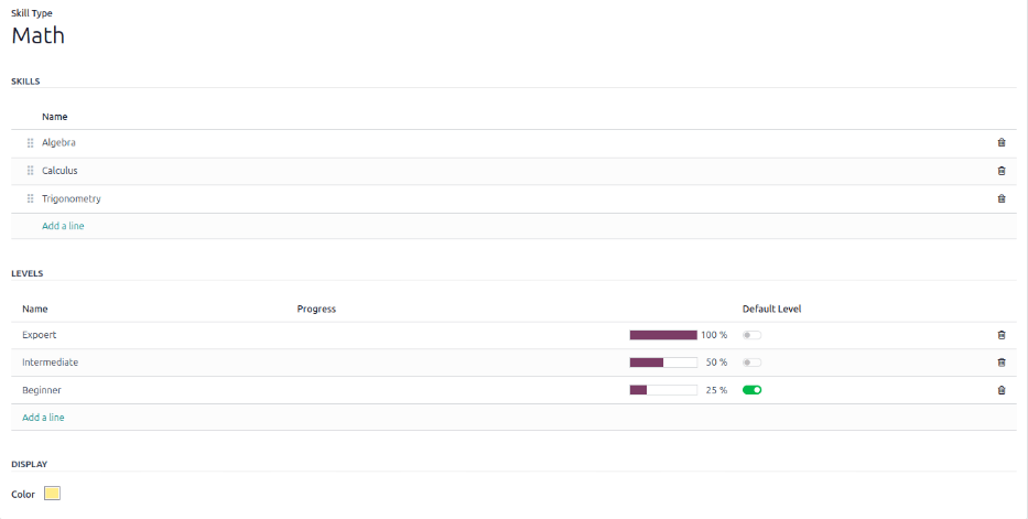 Egy készség űrlap egy matematikai készség típushoz, minden információ megadva.