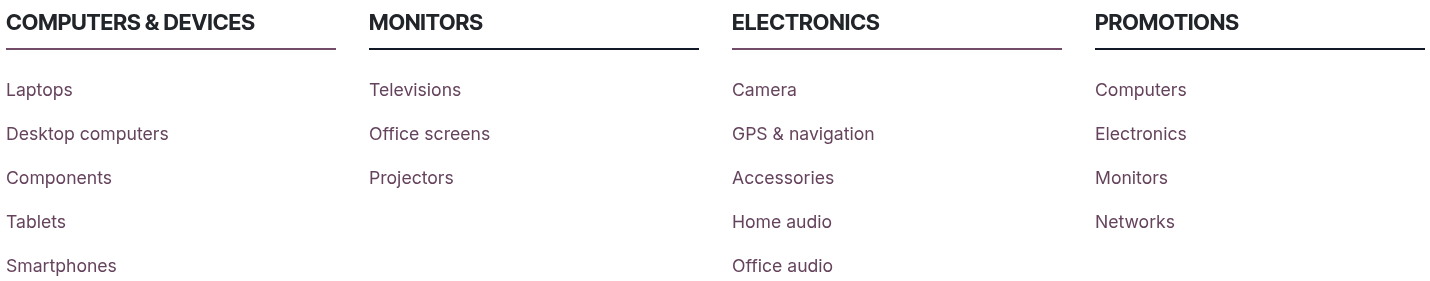 Mega menü a navigációs sávban.