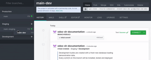 Fejlesztési ág egyesítése egy előkészítő ágba