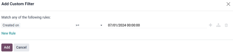 Az egyéni szűrő létrehozási űrlapja.