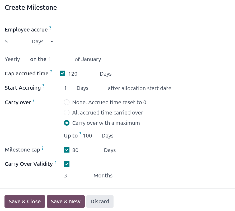 Egy mérföldkő űrlap, amelyen minden bejegyzés ki van töltve.