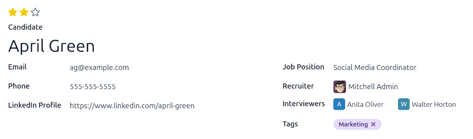 Az új jelentkező űrlap Jelölt szakaszának minden mezője kitöltve.