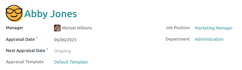 Egy új értékelési űrlap, amelynek a felső része ki van töltve.