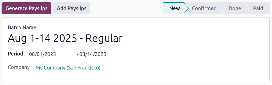 Az új köteghez megadott részletek.