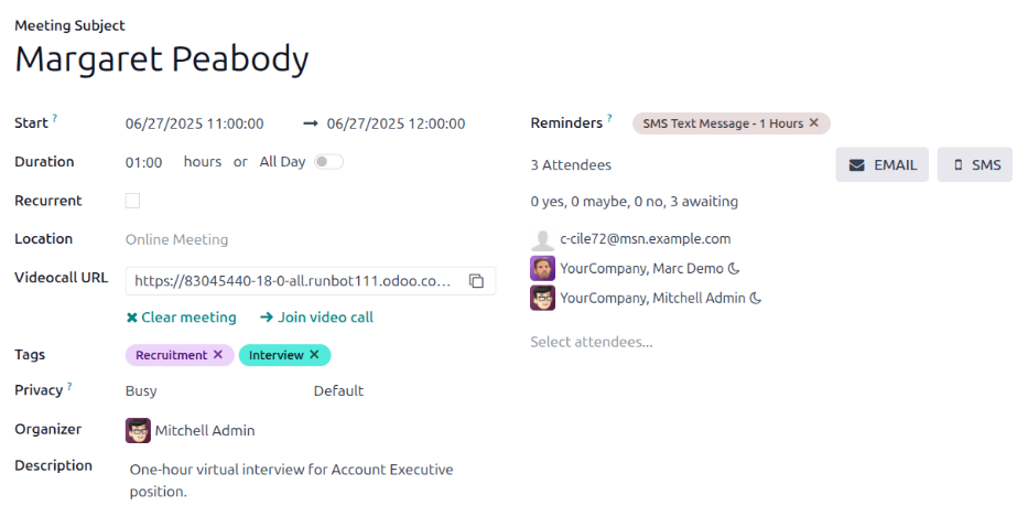 Egy új találkozó kártya, amely minden részletet tartalmaz, és mentésre kész.